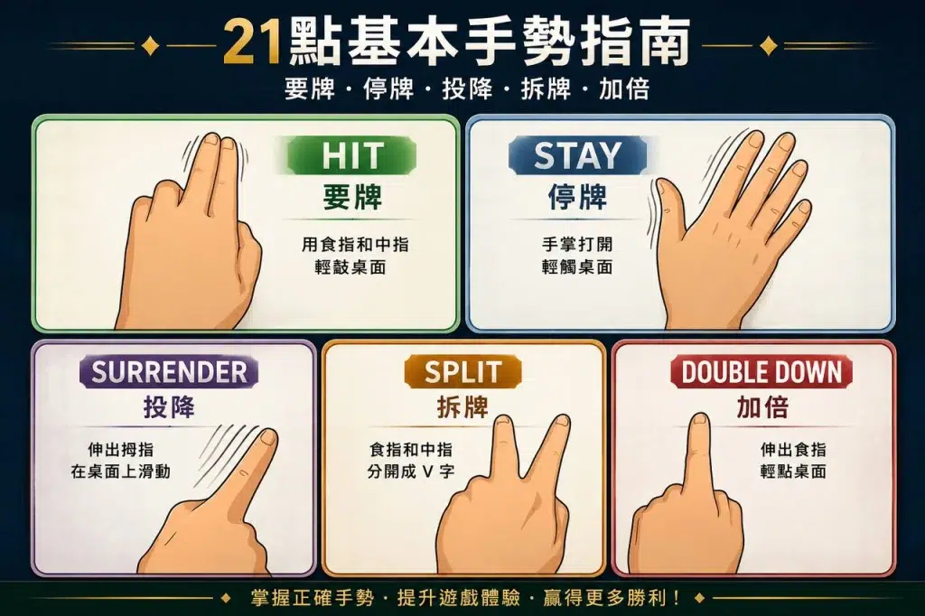 實體賭場21點基本手勢教學指南