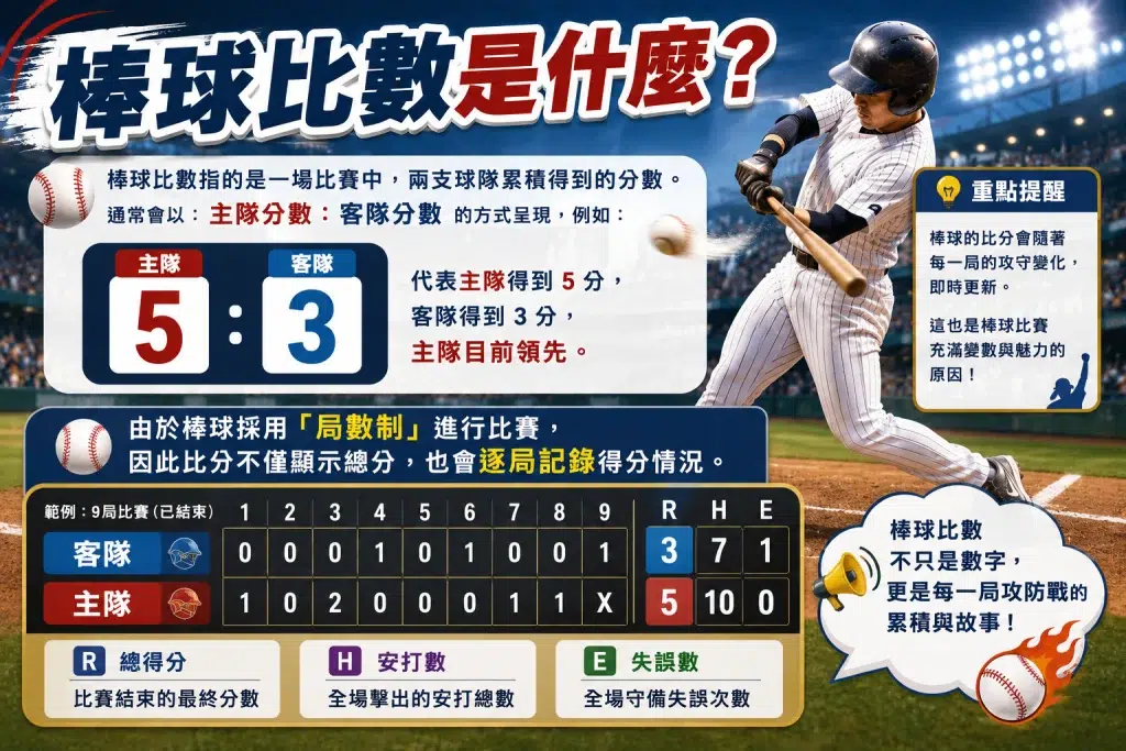 棒球比數是什麼、主隊客隊比分規則與逐局計分說明
